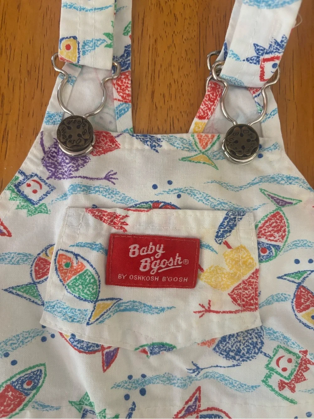 OshKosh B'gosh Baby B’gosh Vintage 90’s Rare Fish Print Short Overalls 24Mo